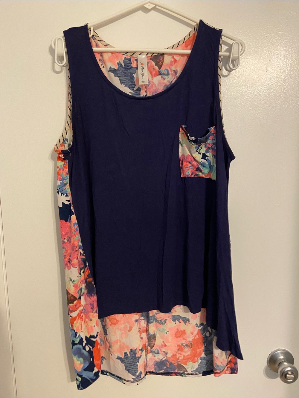 Alison Grace XXXL Navy Floral-Trim Top